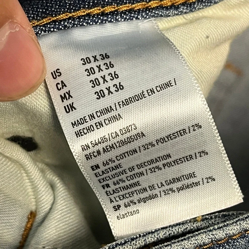 American Eagle Slim Straight Extreme Flex 4 Jeans Mens Blue Distressed 30x36